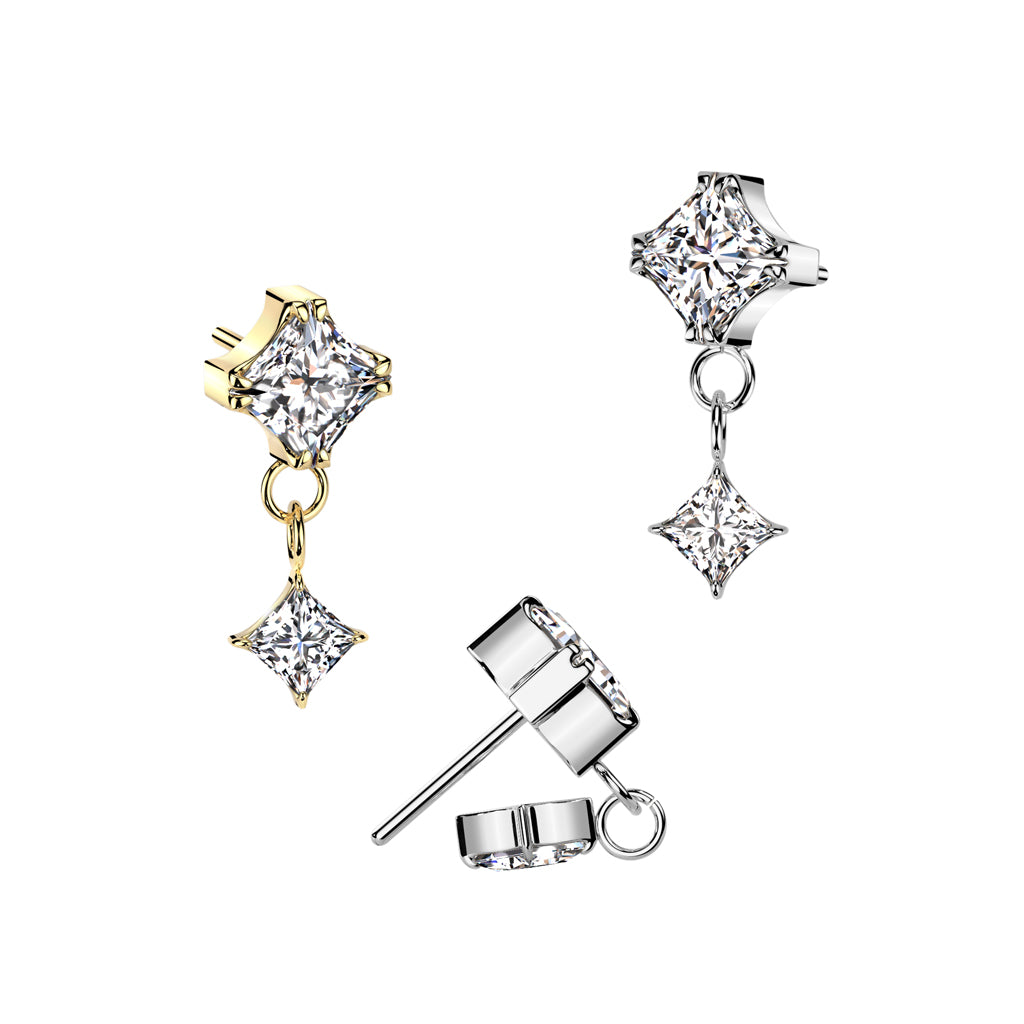 Square Diamond Dangle Stud